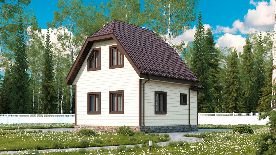 Дом из бруса 6х6 с ломаной крышей и мансардой: проект ДИБ-45